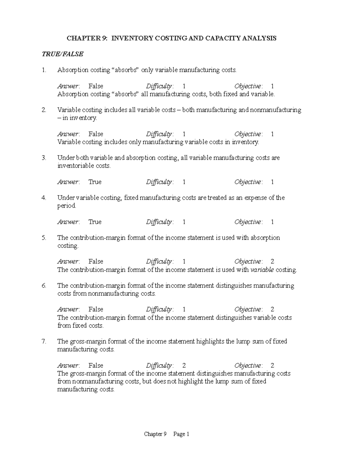 Chapt 9-absorption variable costing solutions - CHAPTER 9: INVENTORY ...