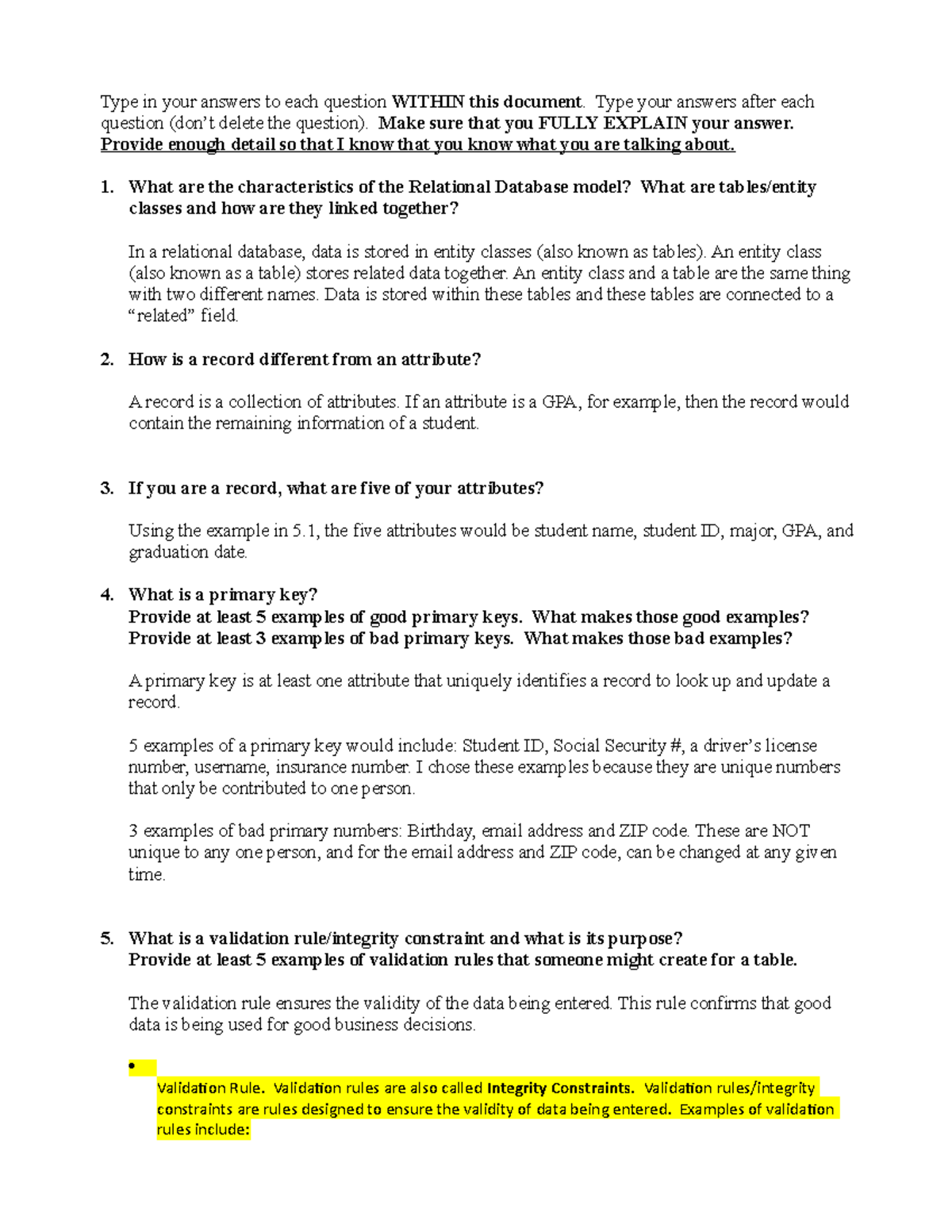 Database Alt Assignment - Type in your answers to each question WITHIN ...