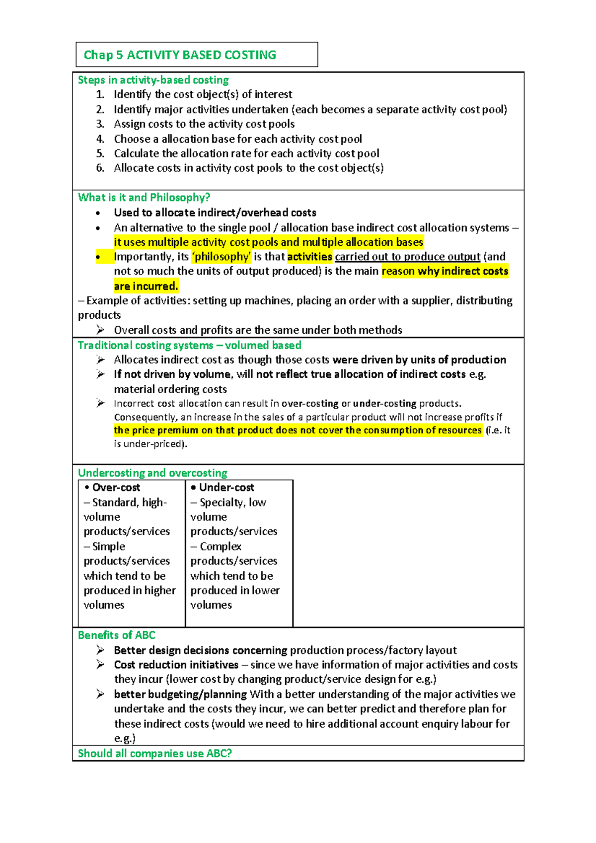 Cost Management summary final notes - Steps in activity-based costing 1 ...