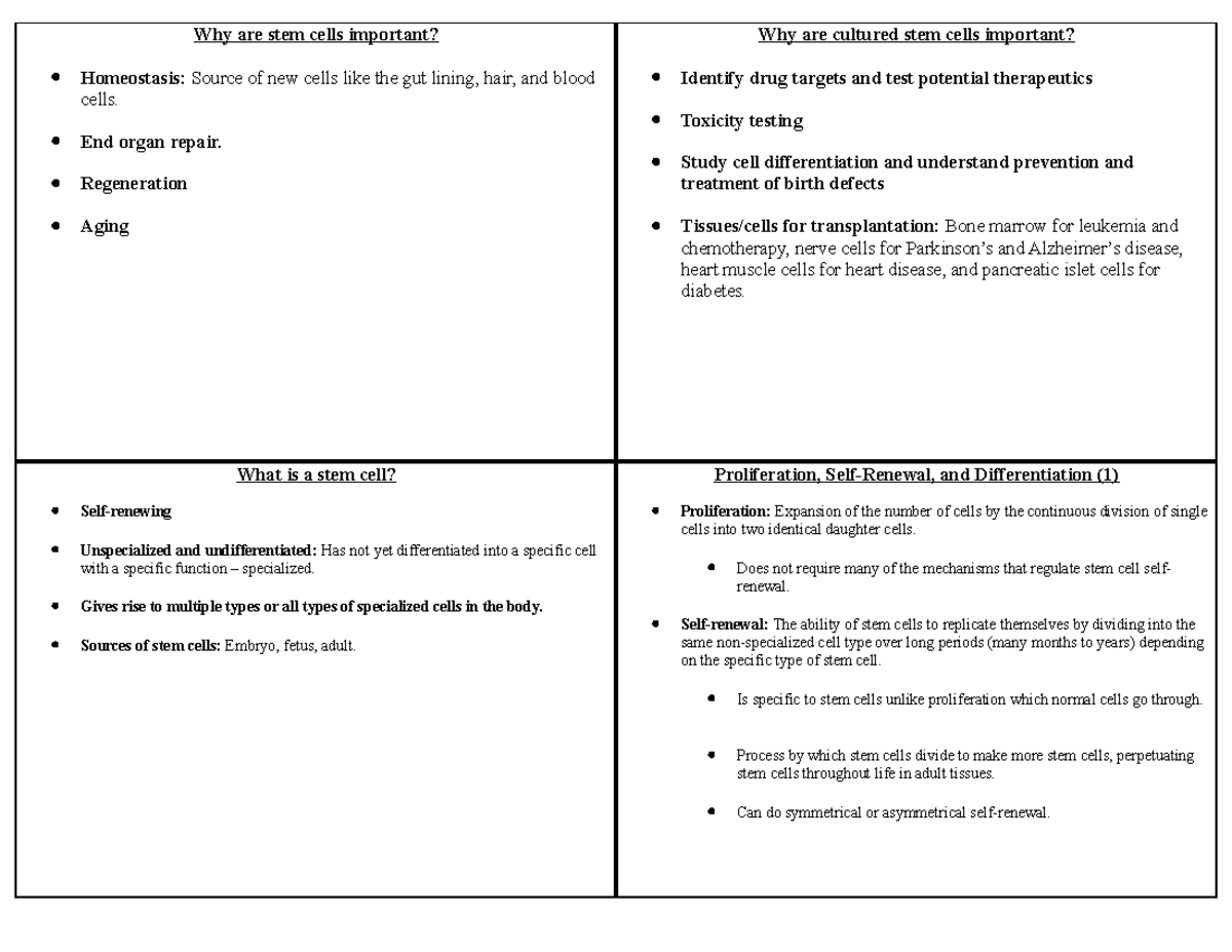 Biology Of Stem Cells Midterm 1 Study Guide - Why Are Stem Cells 