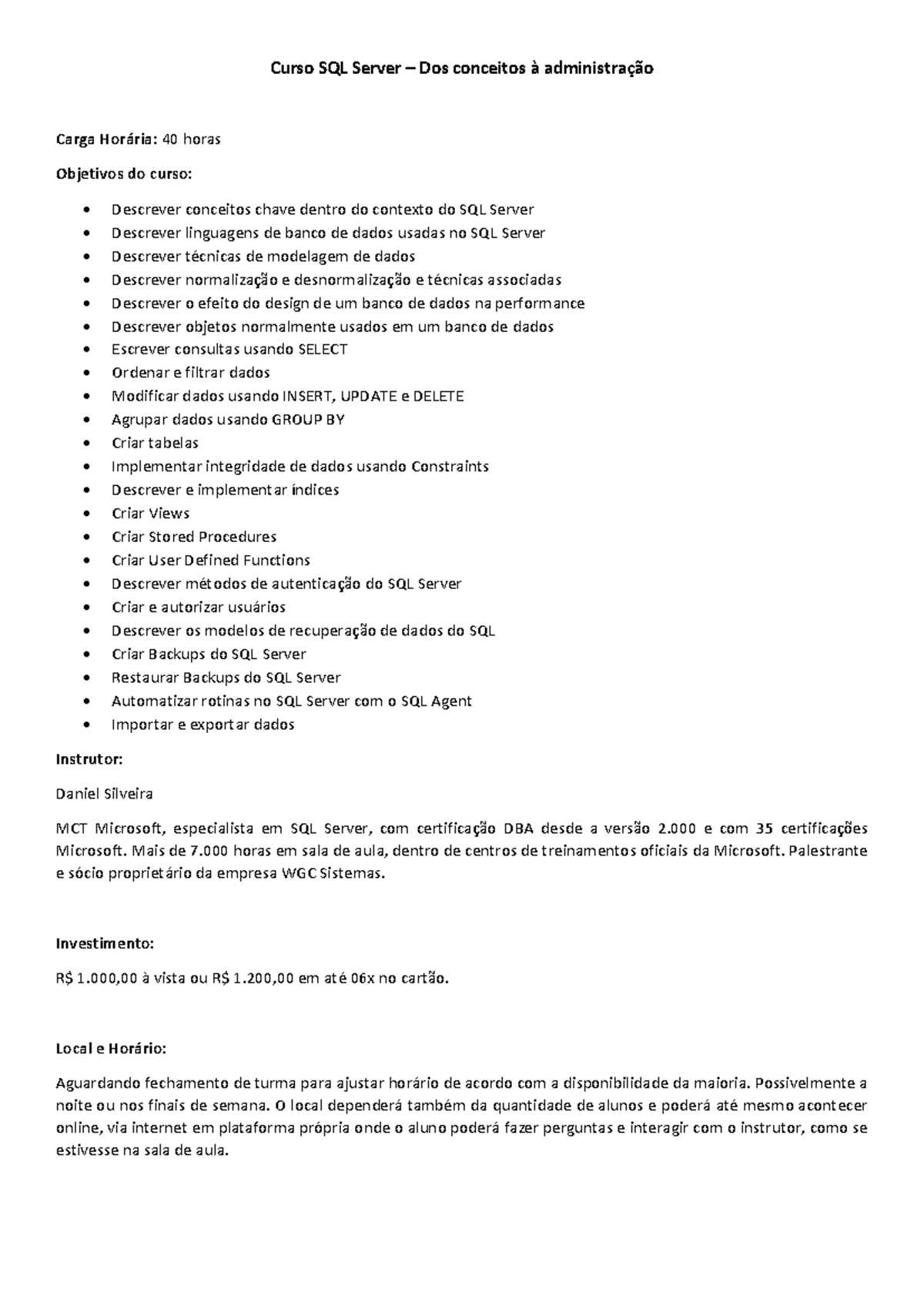 Curso SQL Server - Do conceito à Administração - Curso SQL Server – Dos ...