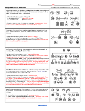 Pedigree Analysis APBiology KEY 1 -  Name________________KEY_______________________Date__________ - Studocu