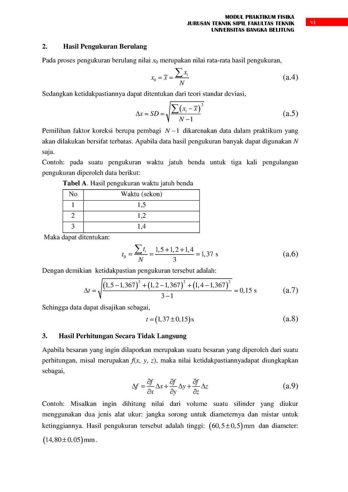 Modul Praktikum Fisika Teknik Sipil (2020)-3 - Vi MODUL PRAKTIKUM ...