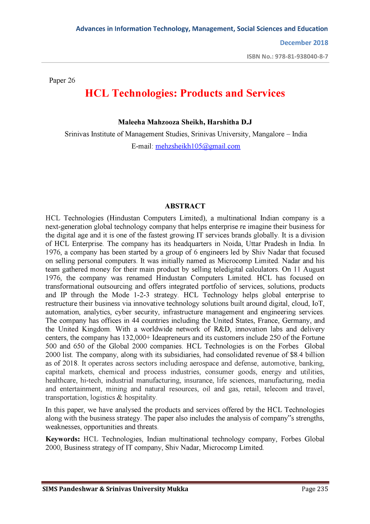 research report on hcl technologies