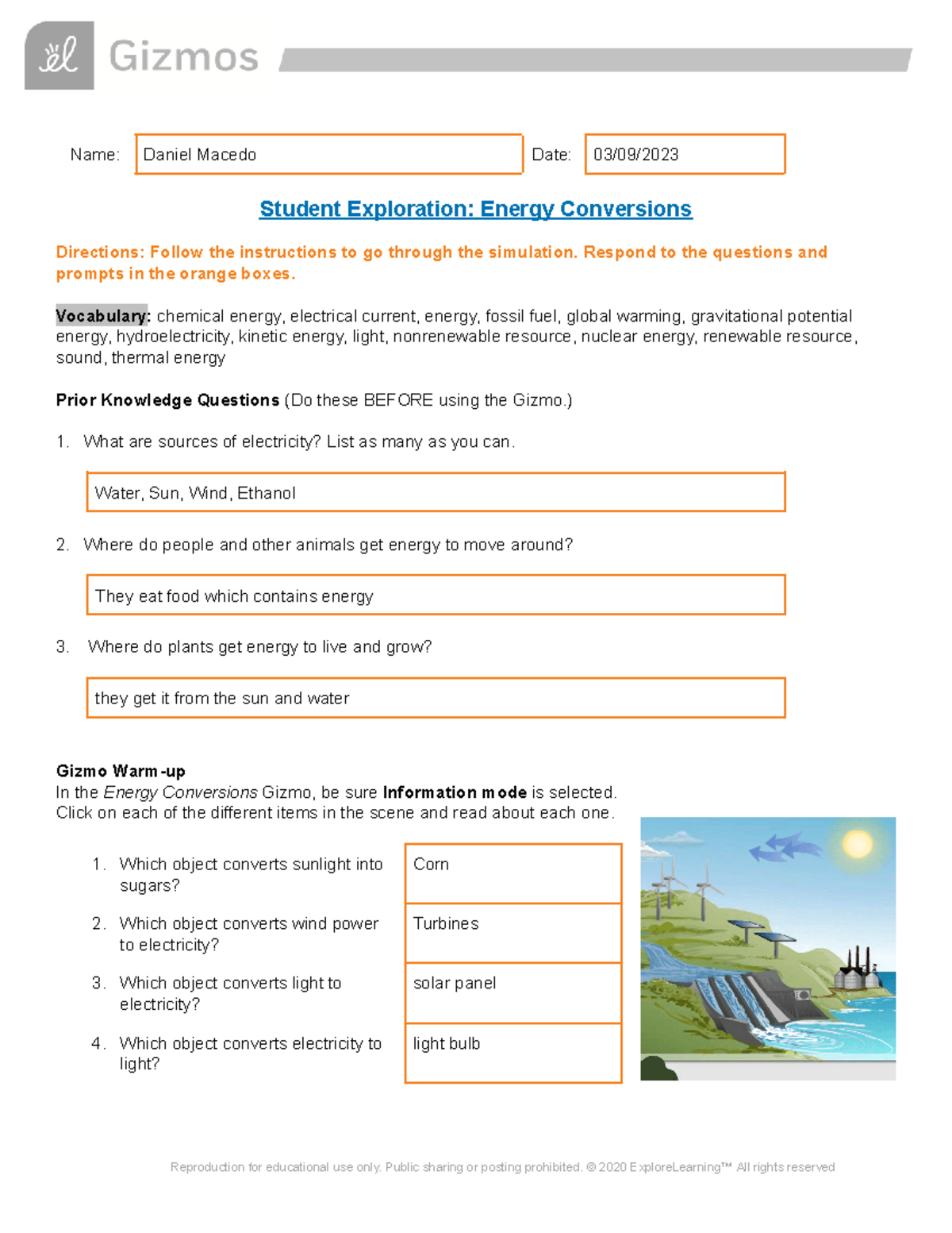 Copy Of Energy Conversions SE - Name: Daniel Macedo Date: 03/09 ...