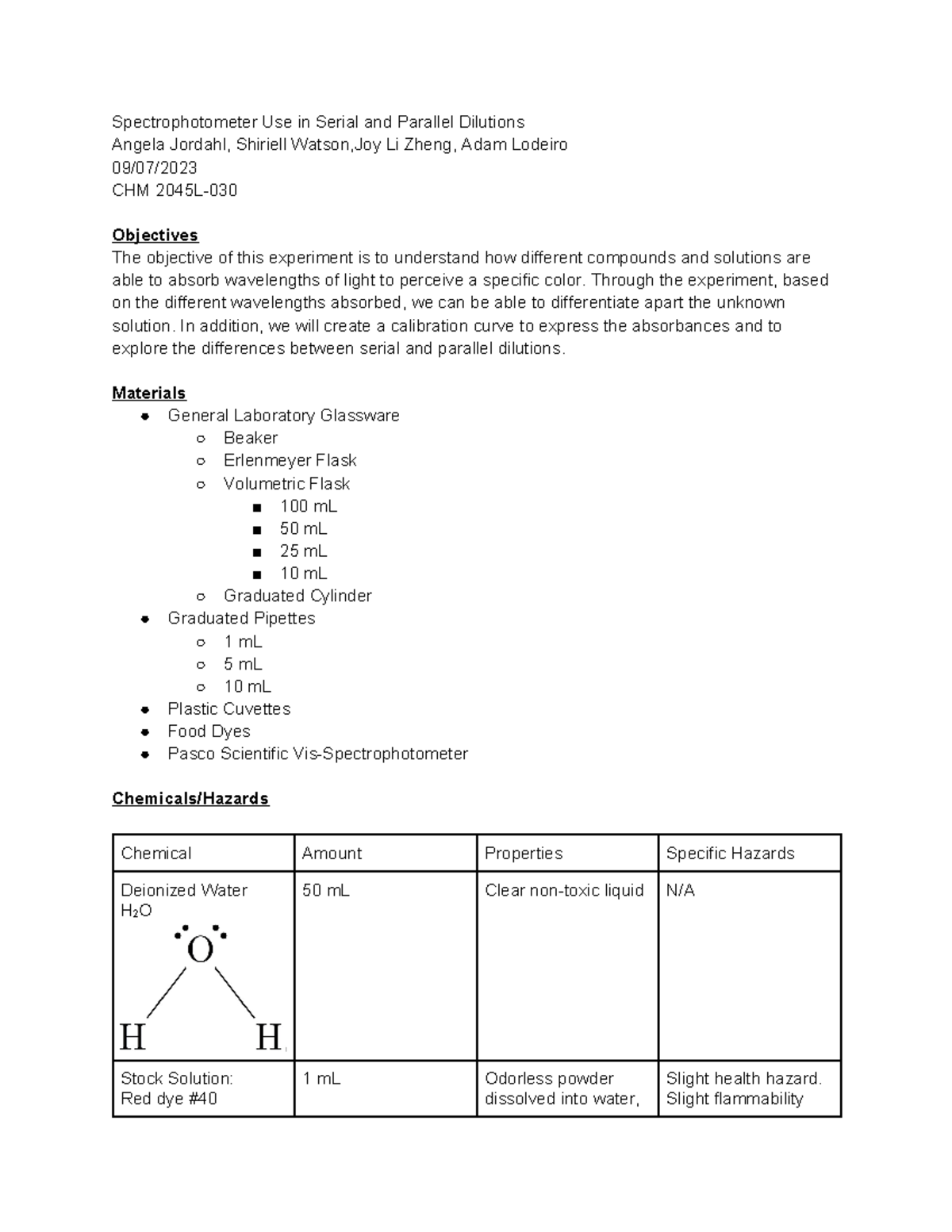 PreLab 2 Pre lab 2 Gen Chem I Spectrophotometer Use in Serial and
