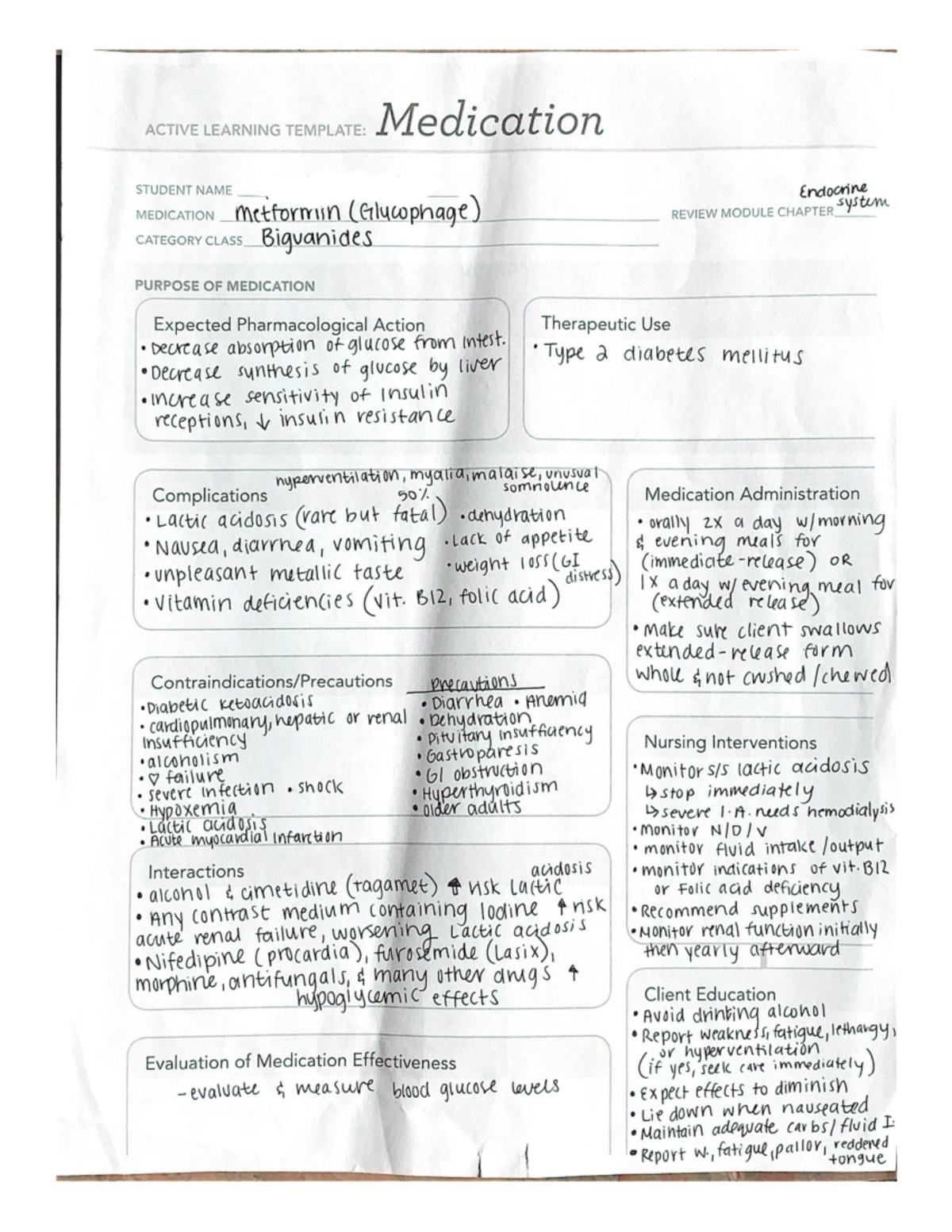 Metformin - Notes - NUR 310 - Studocu