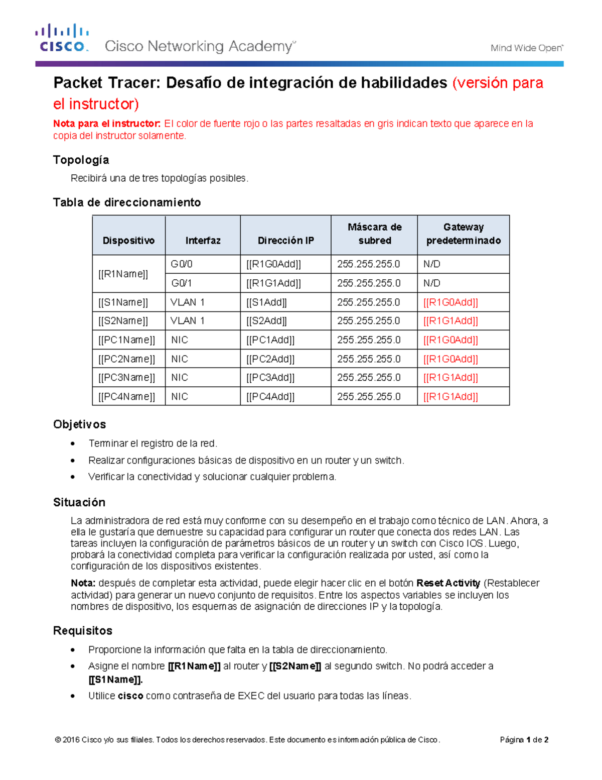 6.5.1.3 Packet Tracer Skills Integration Challenge - ILM - Página 1 de ...
