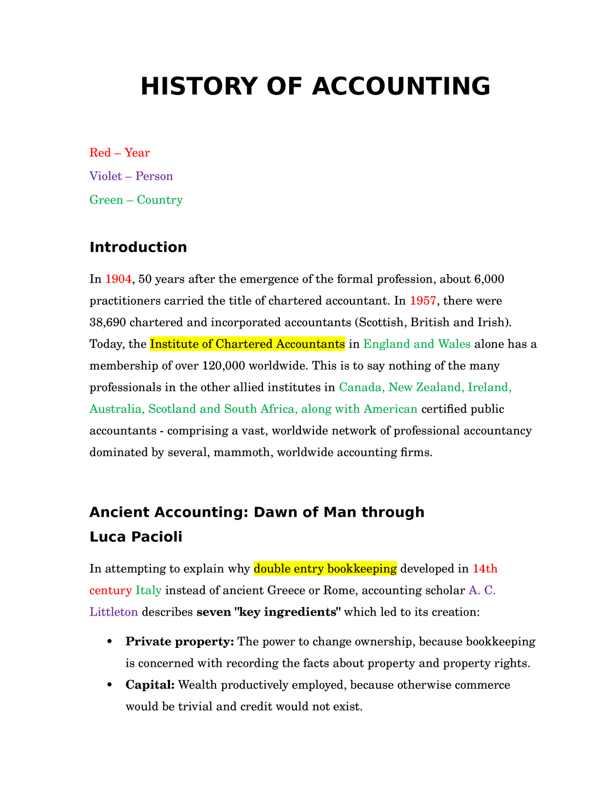 Bacta 1 Module 3 History - HISTORY OF ACCOUNTING Red – Year Violet ...