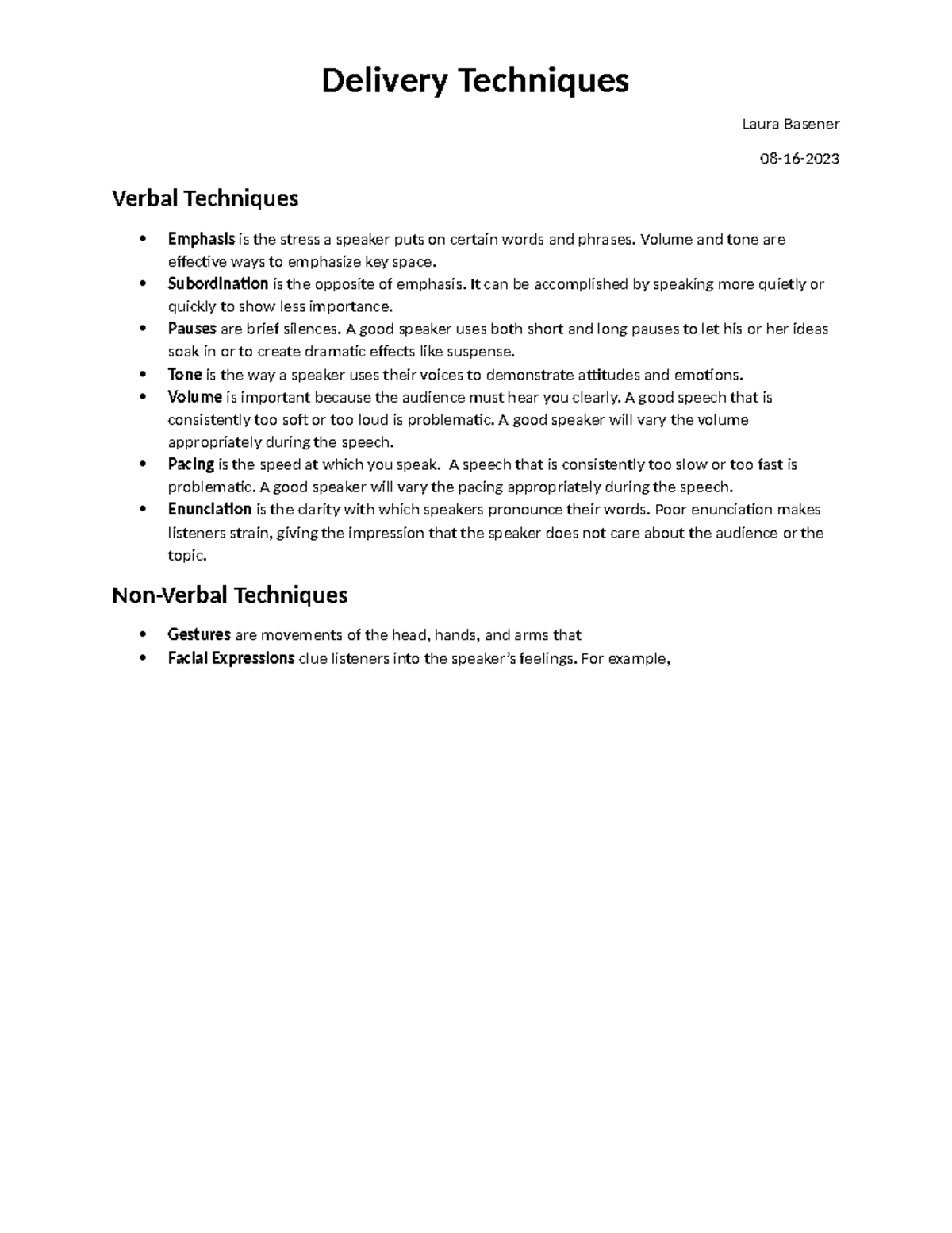 Delivery Techniques - These are class notes about how to deliver a ...