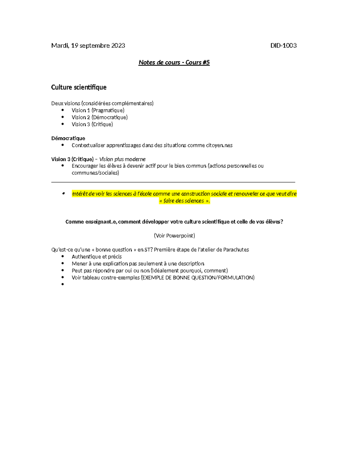 Notes de cours (Cours 5) - Automne 2023 (DID-1003) - Mardi, 19 ...