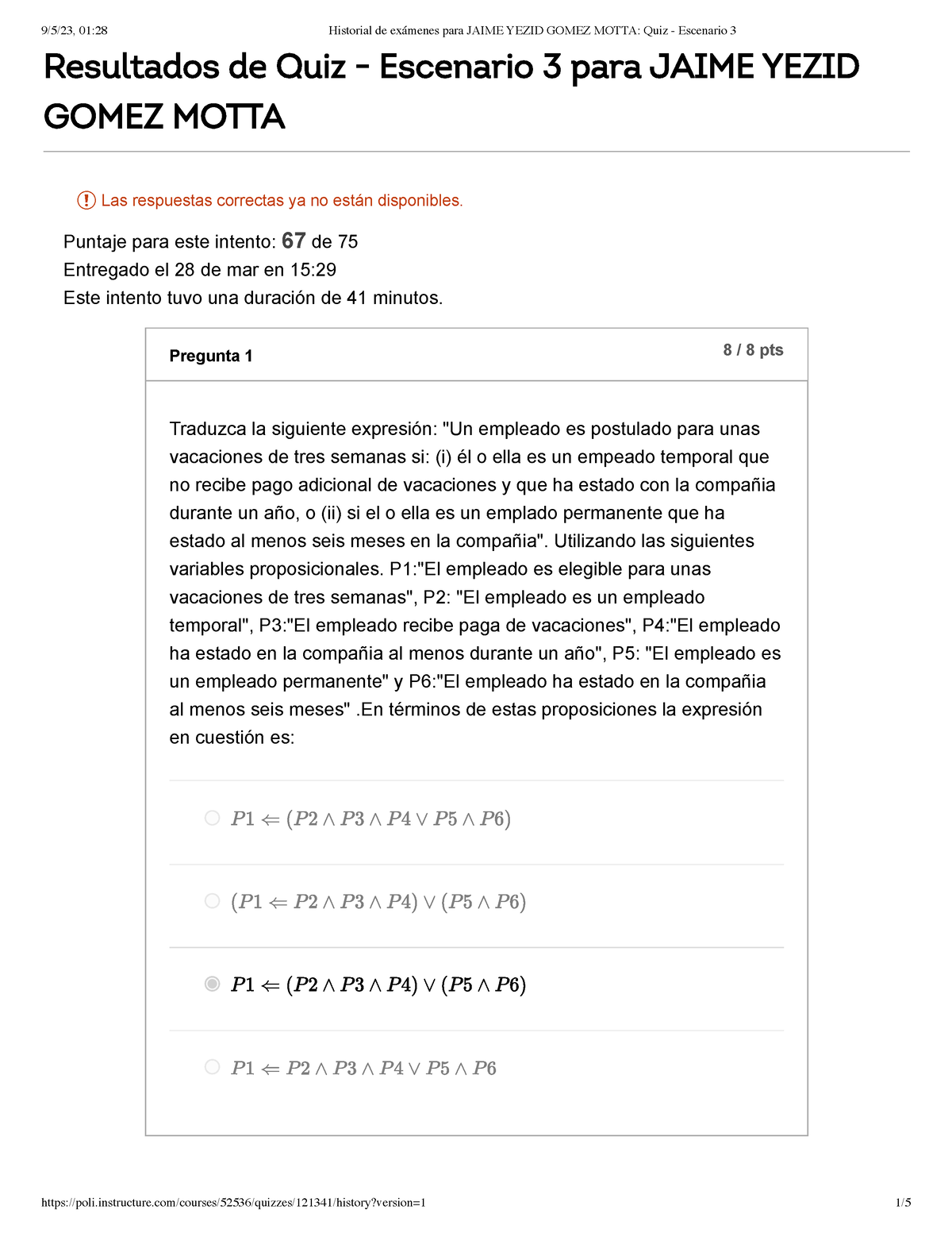 Logica Quiz - Escenario 3 - Resultados De Quiz - Escenario 3 Para JAIME ...