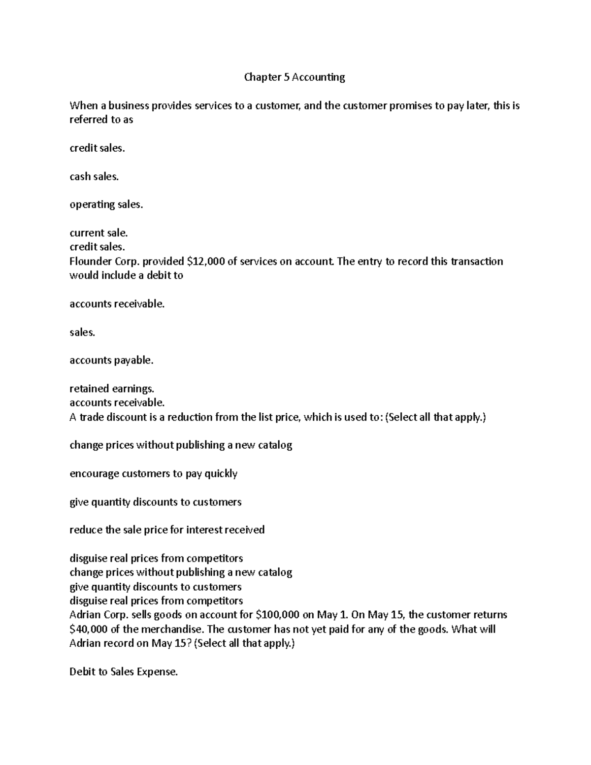 Chapter 5 Accounting - Chapter 5 Accounting When a business provides ...