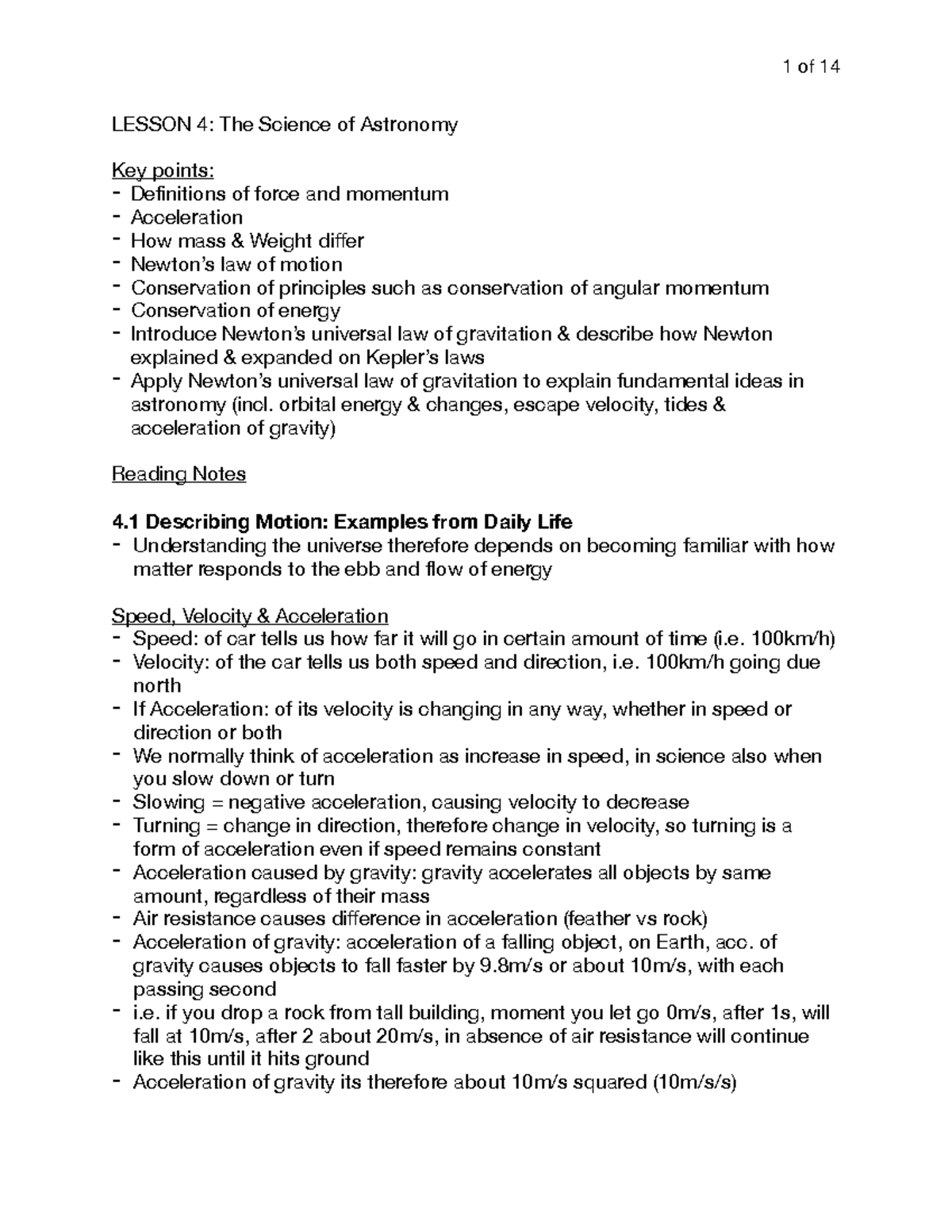 L4 Notes - LESSON 4: The Science of Astronomy Key points: - Definitions ...