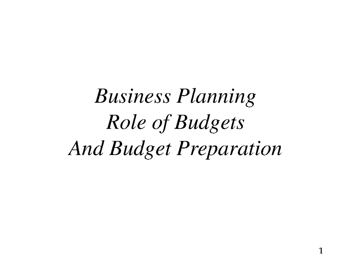 briefly explain on budgets and business planning process