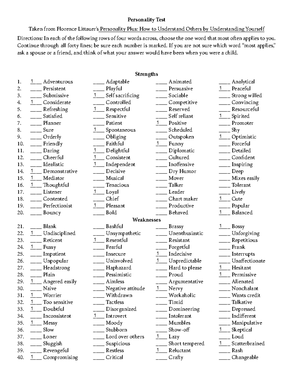Personality-types - in class - Personality Test Taken from Florence ...