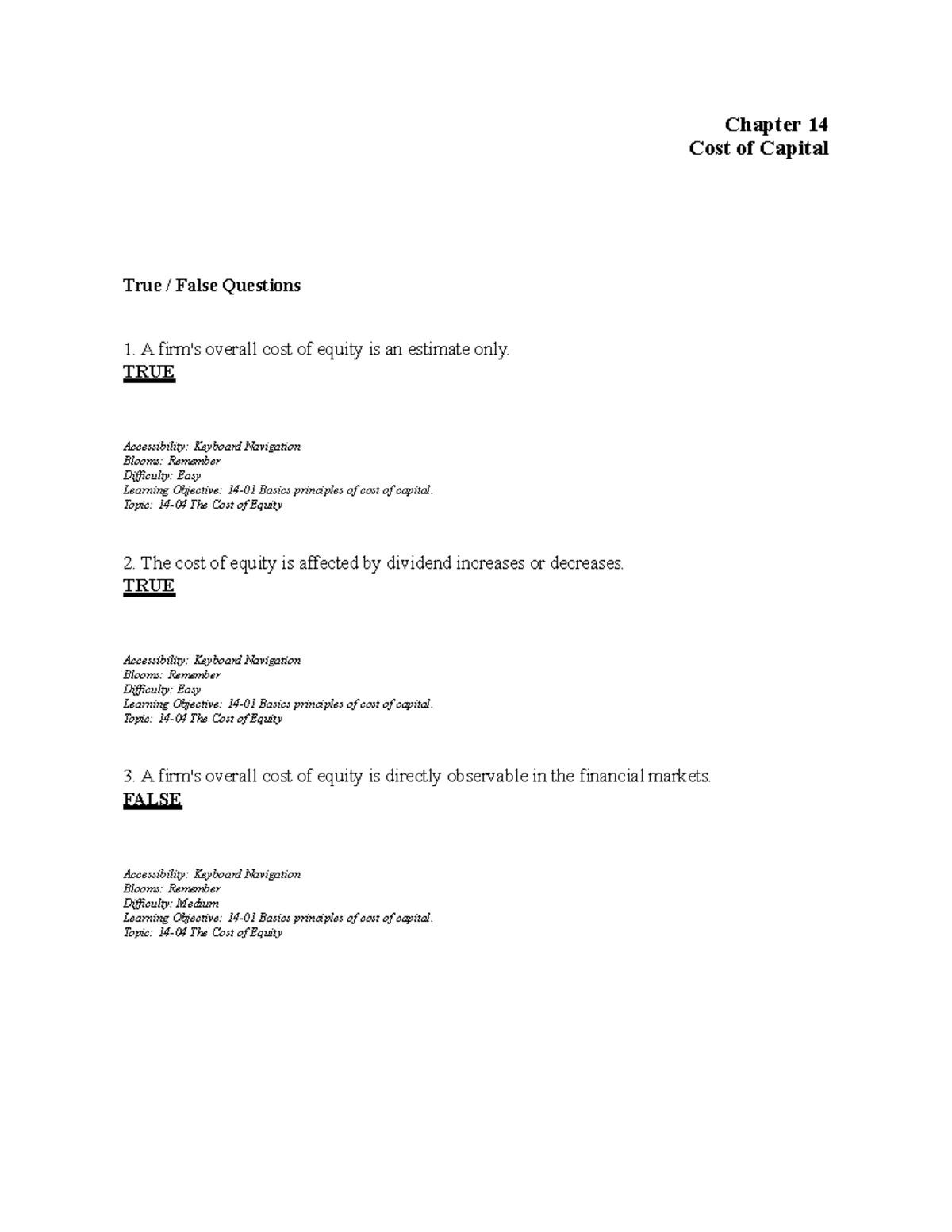 Chap014 - Chap Test Banks - Chapter 14 Cost Of Capital True / False ...