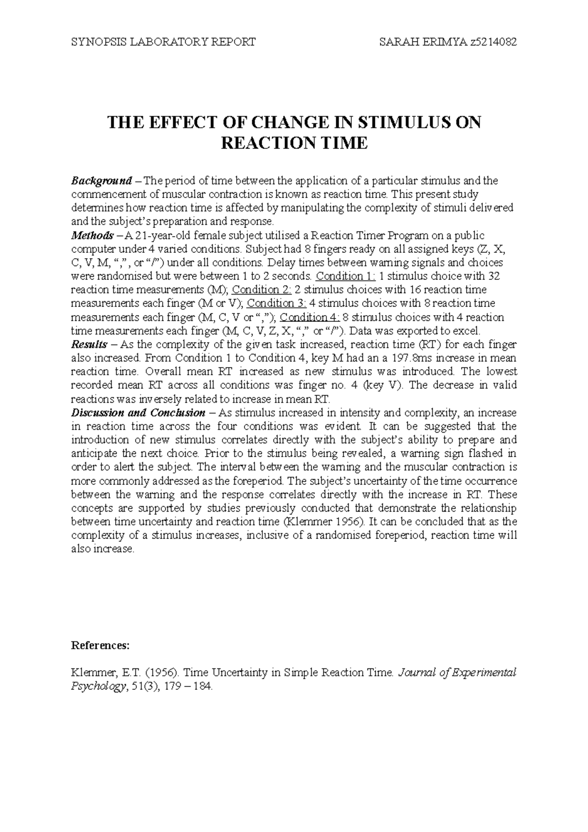 Synopsis Laboratory Report D-grade - SYNOPSIS LABORATORY REPORT SARAH ...