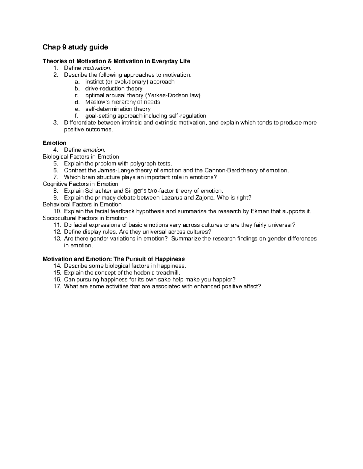 Chap 9 notes - Book: experience psychology, Instructor: Stephanie Hazen ...