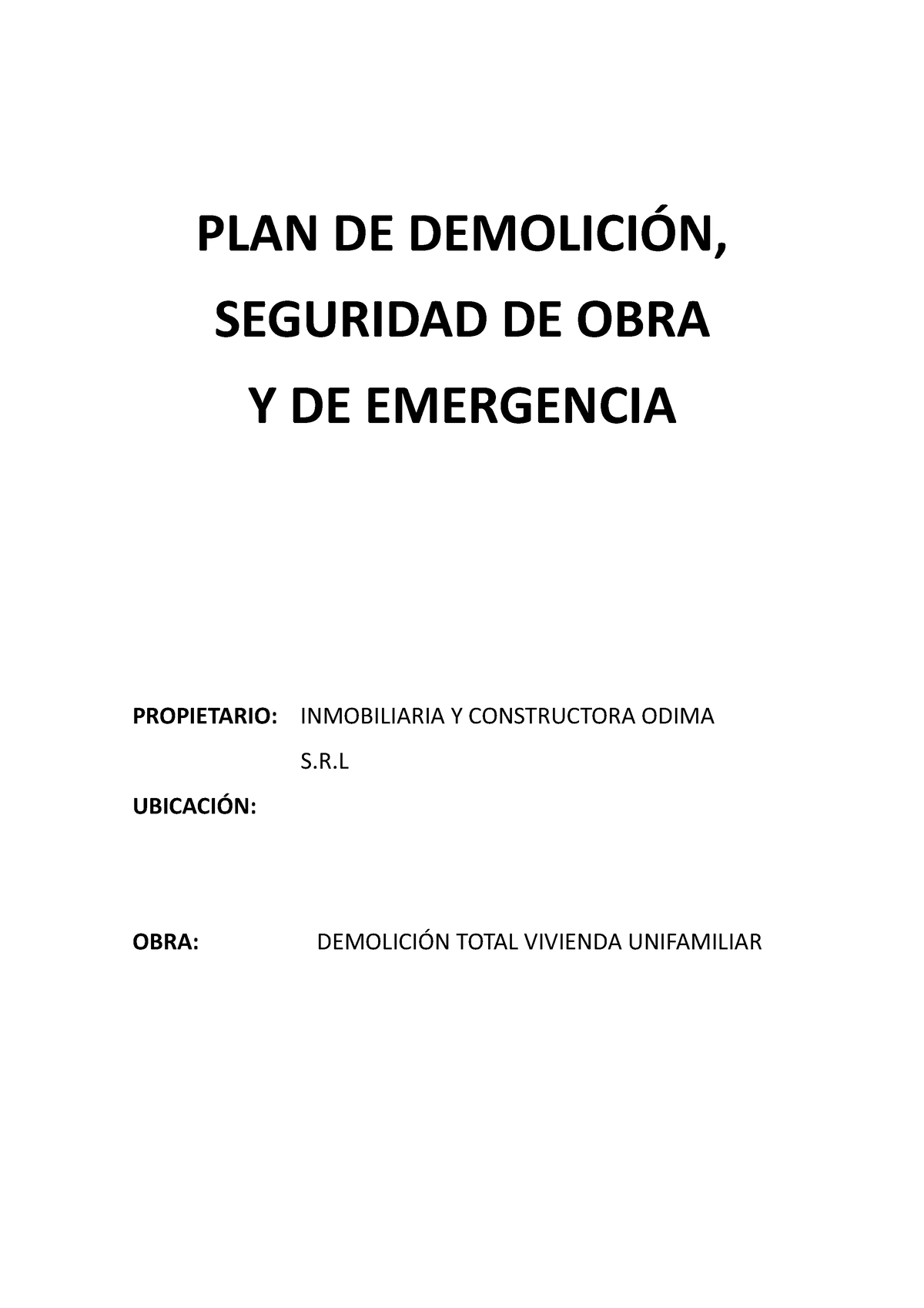 PLAN DE Demolición 2020 - PLAN DE DEMOLICIÓN, SEGURIDAD DE OBRA Y DE ...