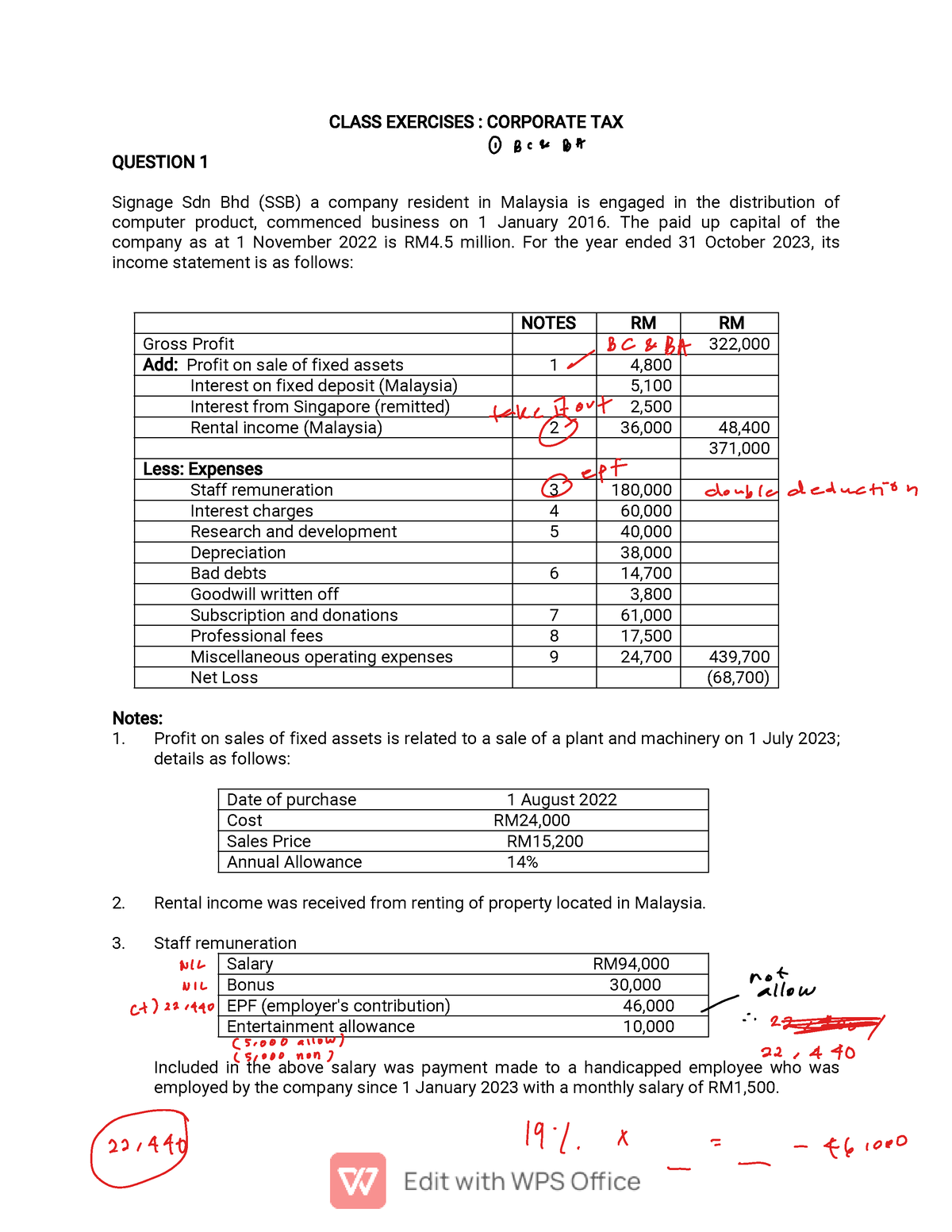 CO TAX Class Exercises 2023 - CLASS EXERCISES : CORPORATE TAX QUESTION ...