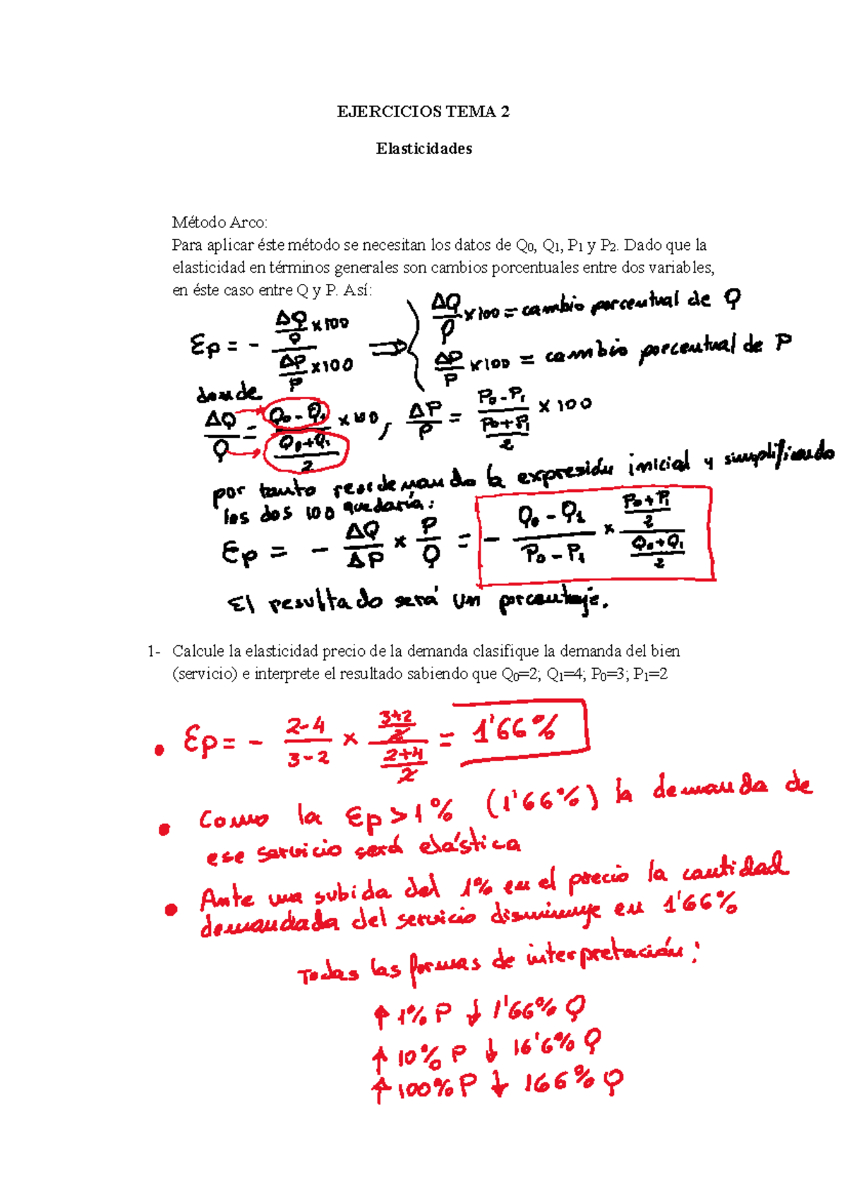 Ejercicios TEMA 2 (elasticidades) - EJERCICIOS TEMA 2 Elasticidades ...
