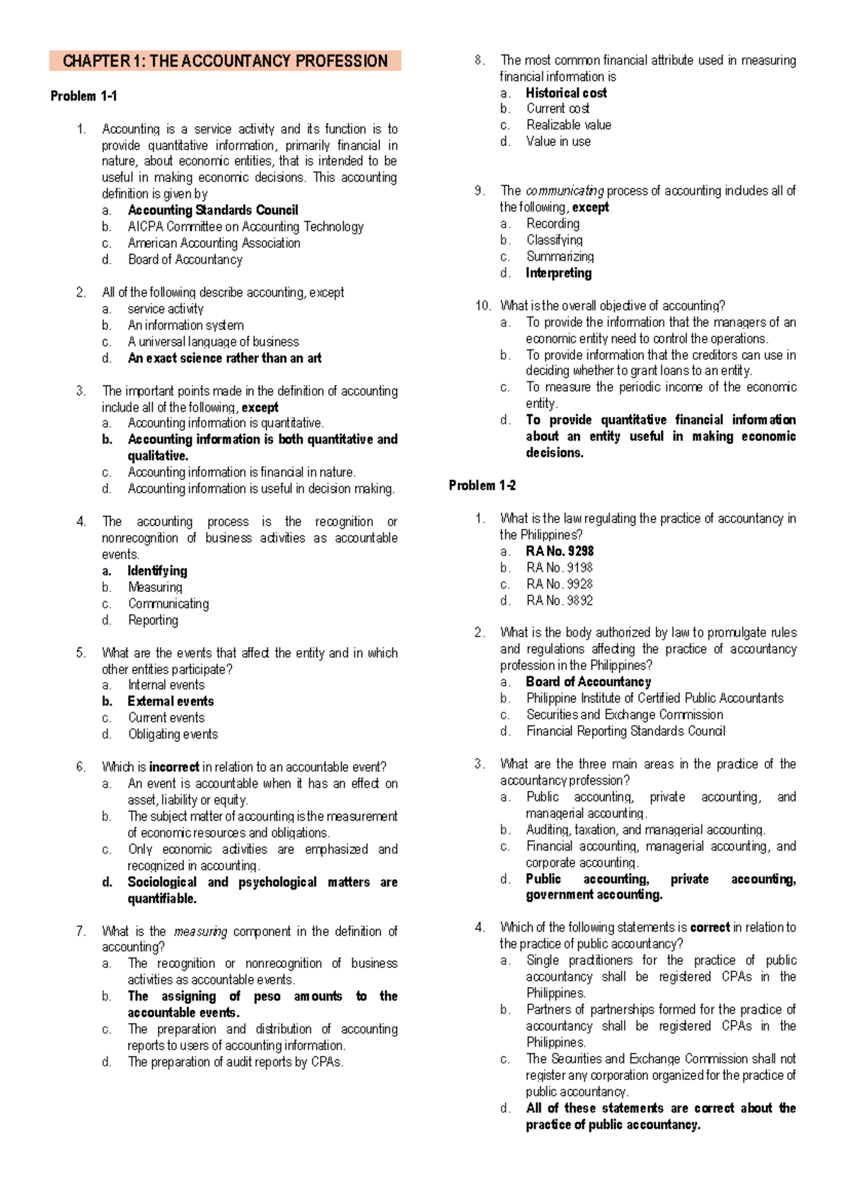 CFAS Chapters 1-4 Answers - CHAPTER 1: THE ACCOUNTANCY PROFESSION ...