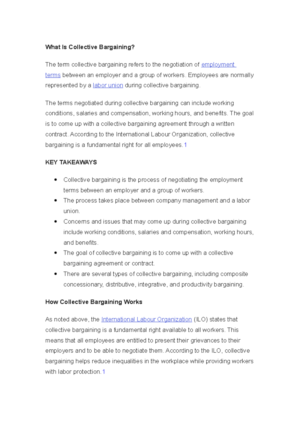 What Is Collective Bargaining Employees are normally represented by a