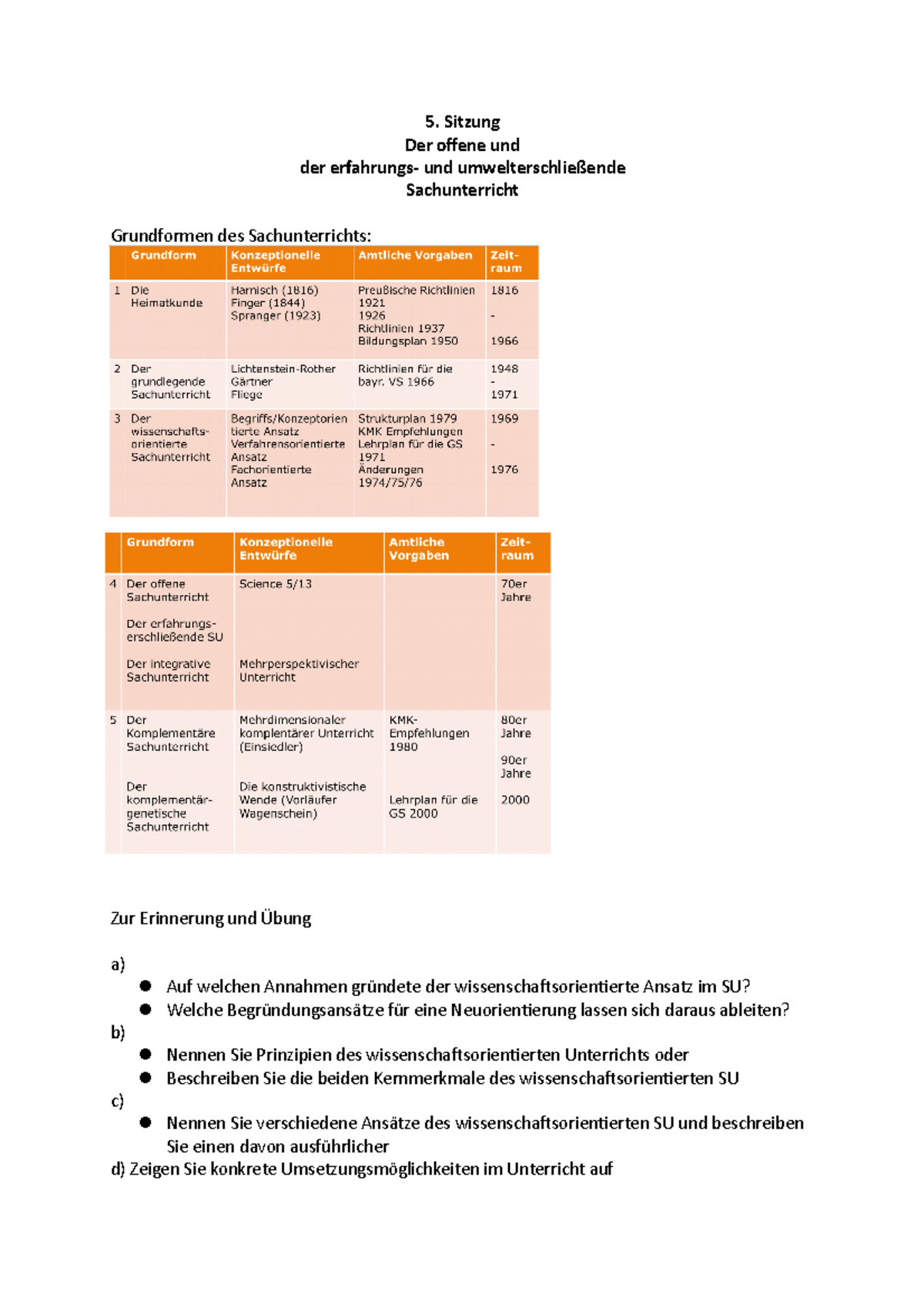 7.VL Offener SU - Zusammenfassung Einführung in die Grundschulpädagogik - Sitzung Der offene und ...