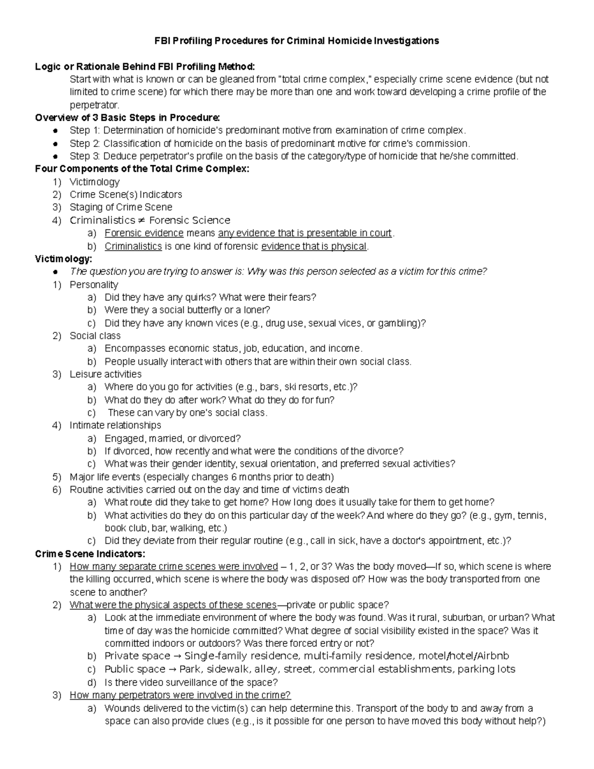 Homicide Final Notes FBI Profiling Procedures for Criminal Homicide
