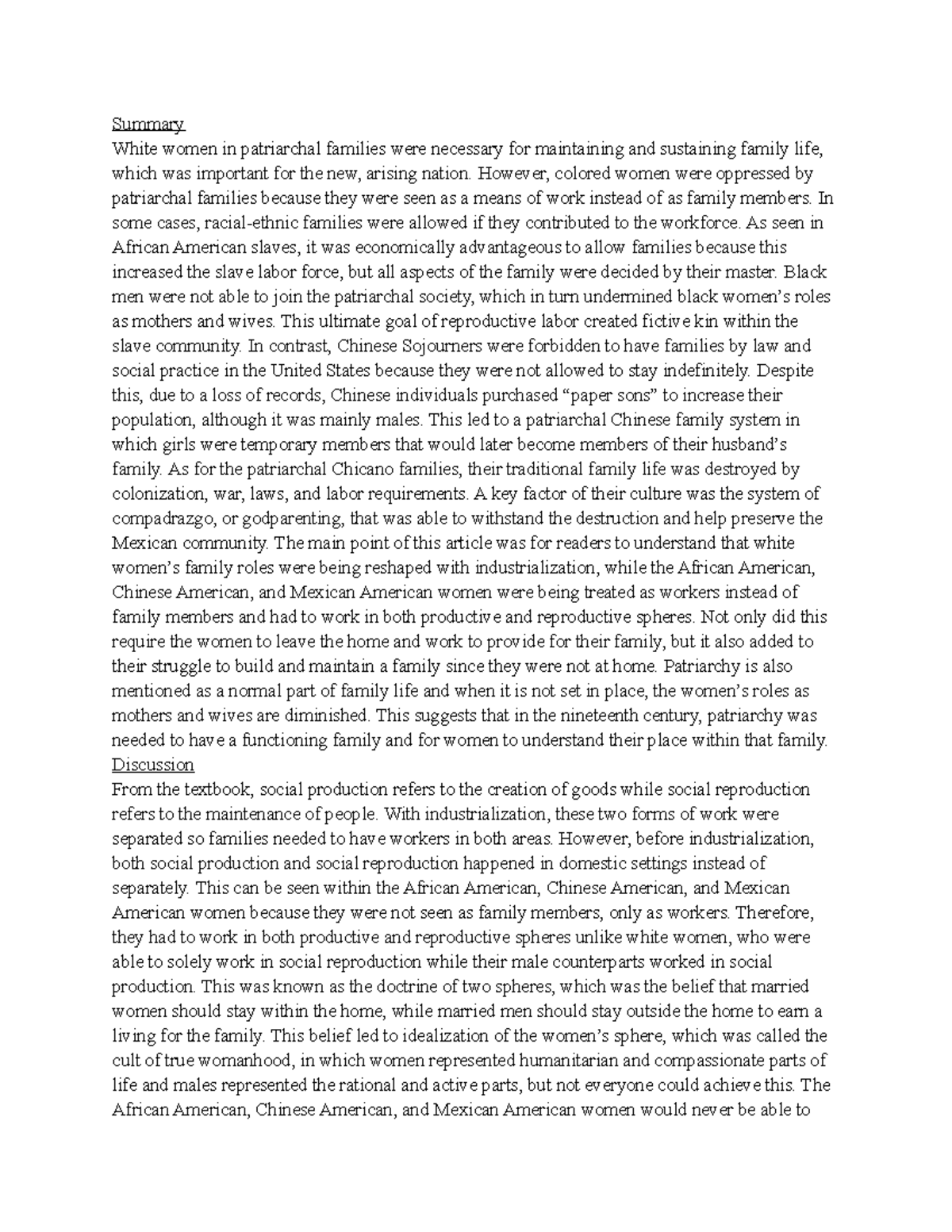 Fictive Kin, Paper Sons, and Compadrazgo Discussion Summary White