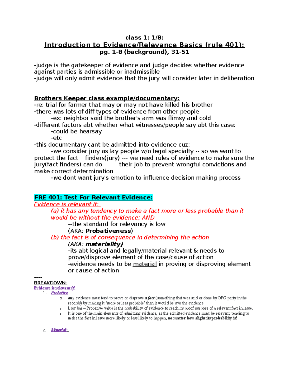 Evidence, George Fisher - First 231 pages of class notes+book notes ...
