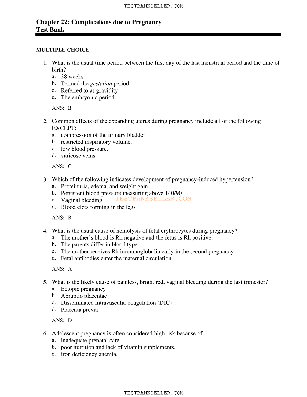 22 - med surg - TESTBANKSELLER Chapter 22: Complications due to ...