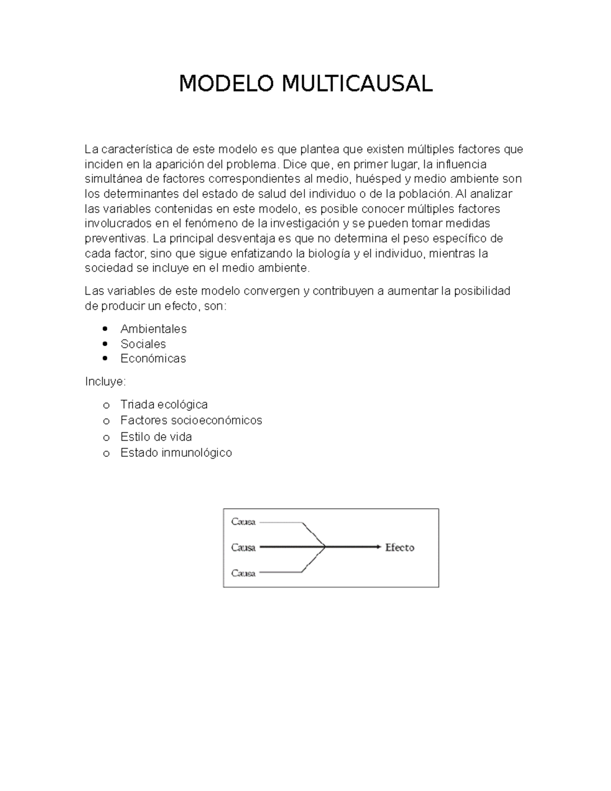 Modelo Multicausal - MODELO MULTICAUSAL La característica de este modelo es  que plantea que existen - Studocu