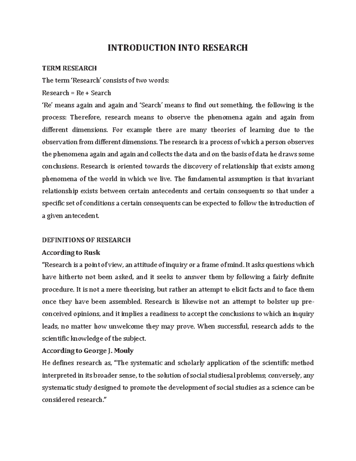 Research - INTRODUCTION INTO RESEARCH TERM RESEARCH The term 8Research9 ...
