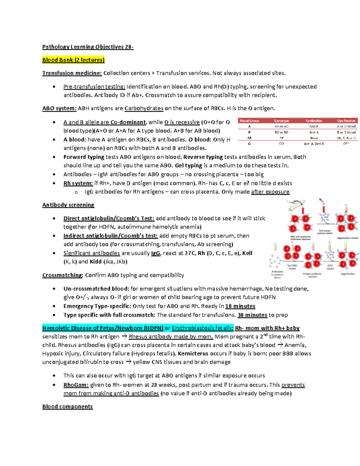 Heme Onc 1 Pathology Pathology Learning Objectives 20 Blood Bank (2