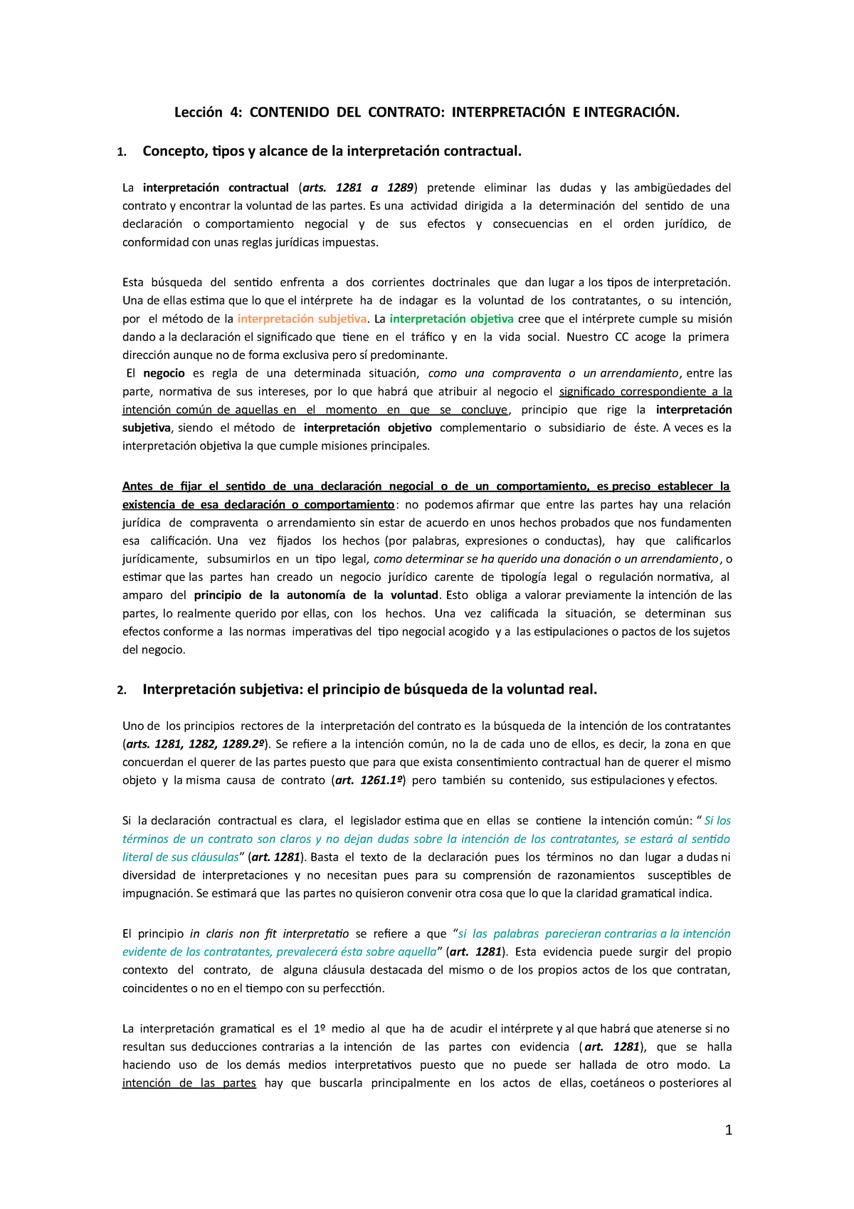 L4 Contenido Del Contrato Interpretación E Integración Lección 4 Contenido Del Contrato