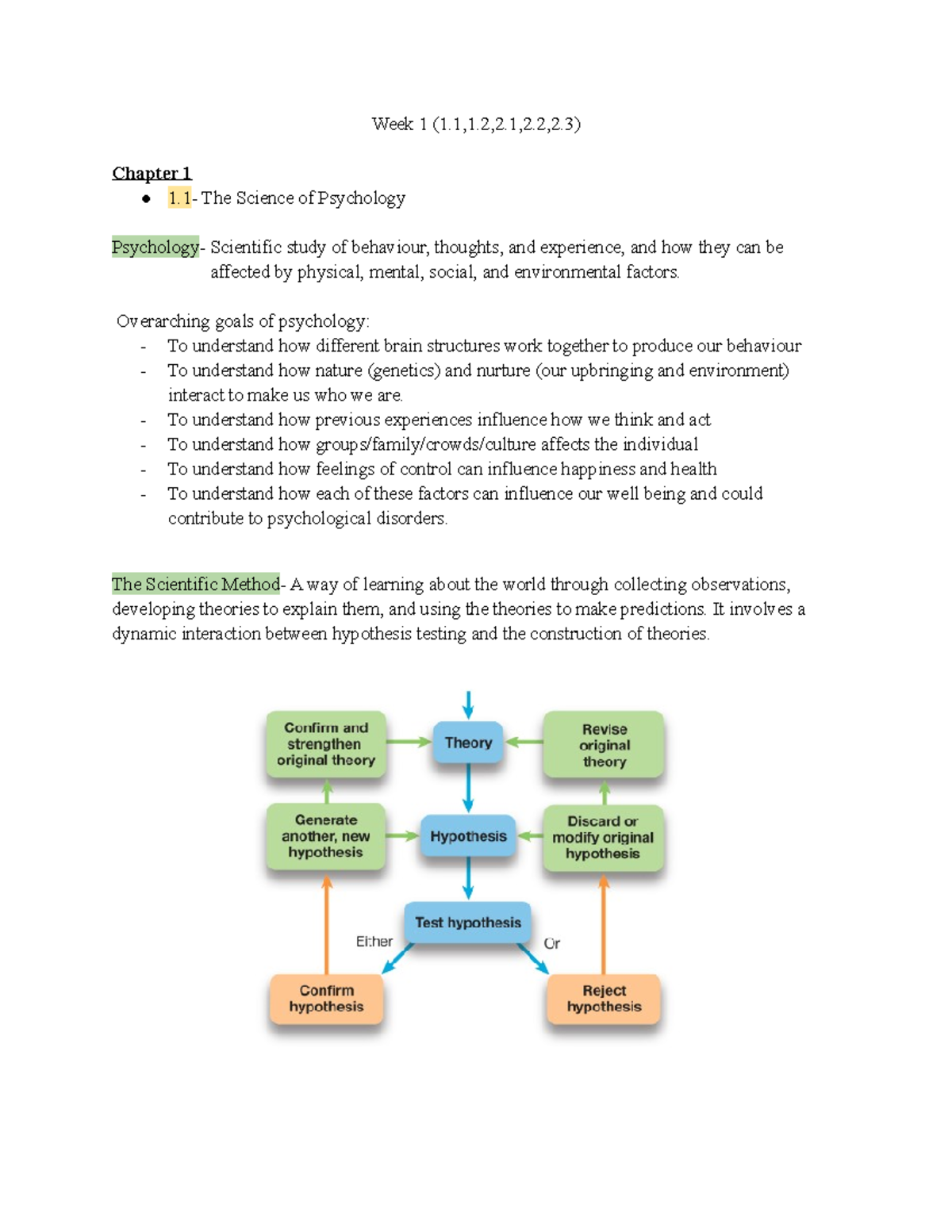 Psych Week 1 Notes - Week 1 (1,1,2,2,2) Chapter 1 1- The Science of ...