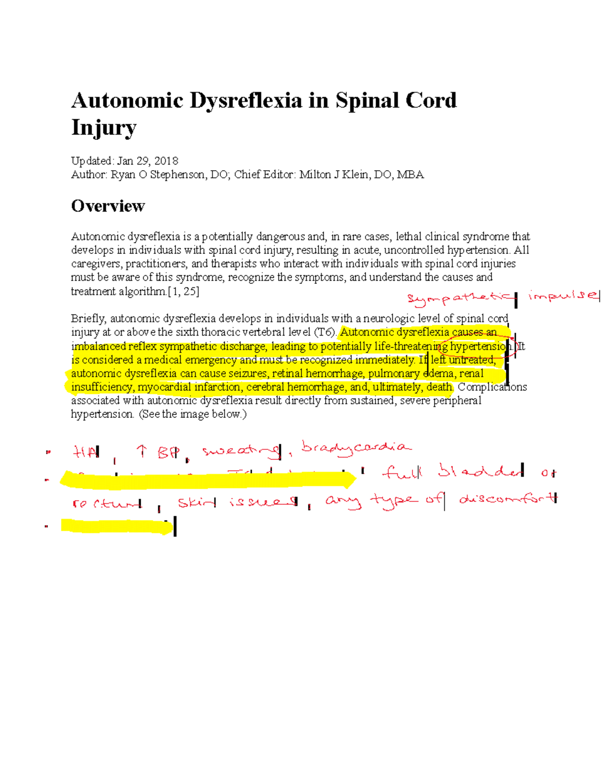 2 Autonomic Dysreflexia in Spinal Cord Injury(1) (lectured, printed ...