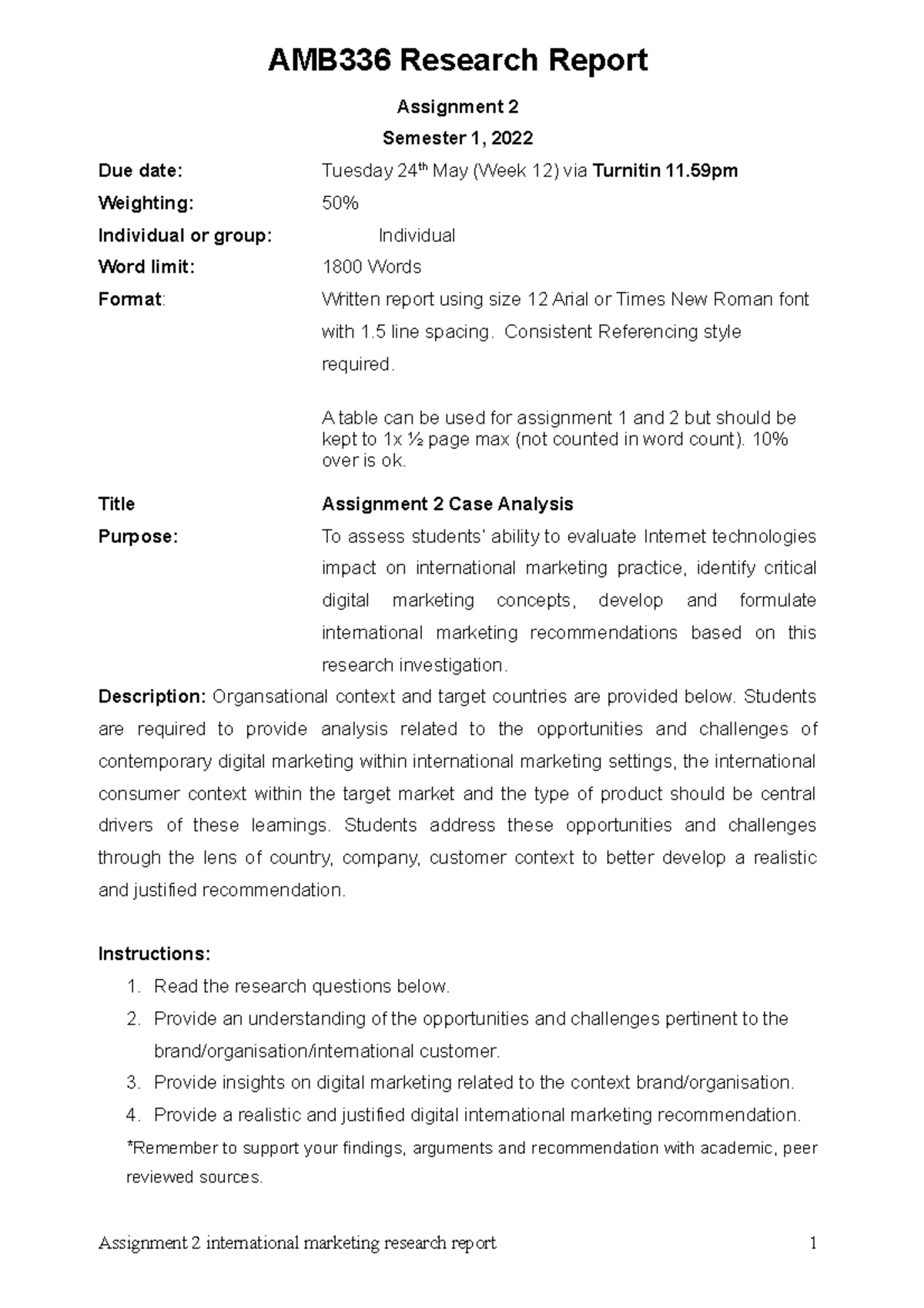 Assignment 2 guide Sem 1 2022 - AMB336 Research Report Assignment 2 ...
