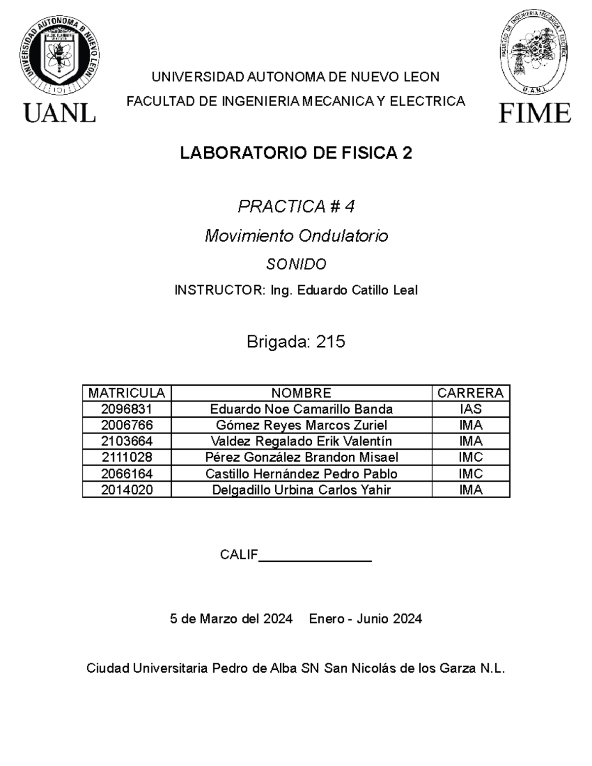 Lab de fisica 2 practica 4 - UNIVERSIDAD AUTONOMA DE NUEVO LEON ...