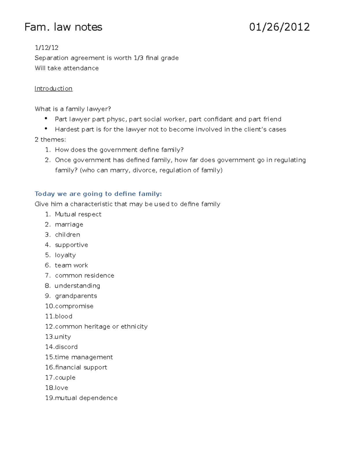 REAL family law notes - Fam. law notes 01/26/ 1/12/ Separation ...