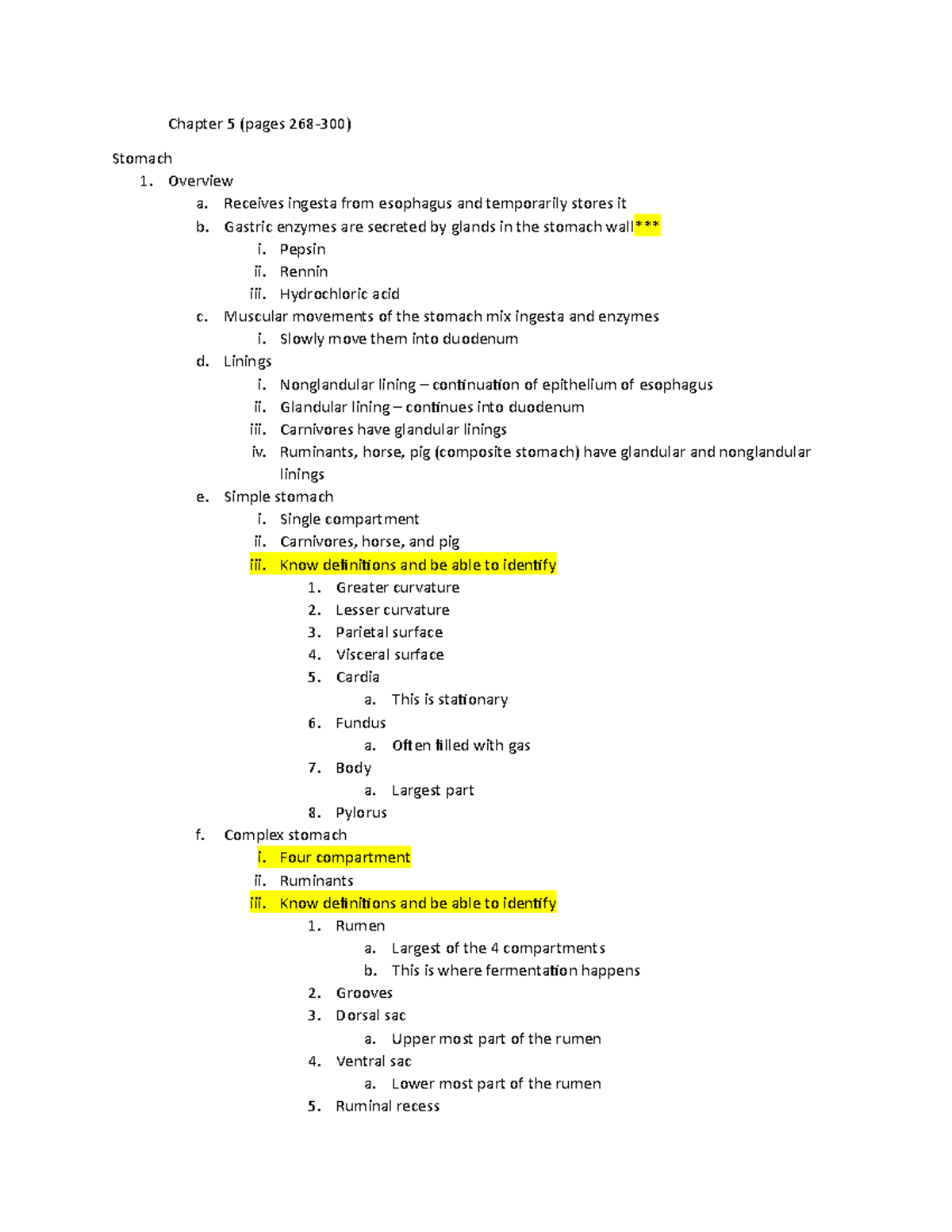 AGR 511 Chapter 5b student - Chapter 5 (pages 268-300) Stomach 1 ...