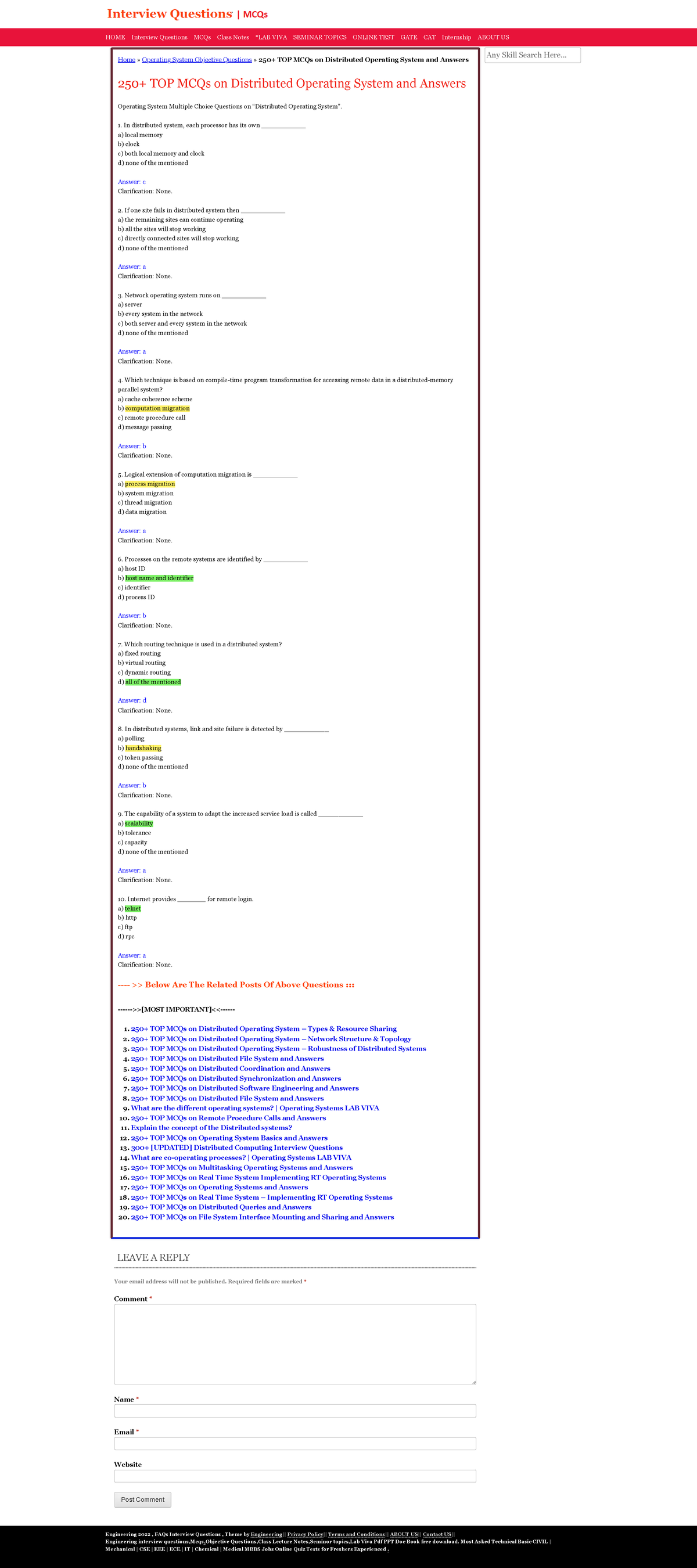 250+ TOP MCQs On Distributed Operating System And Answers - In ...