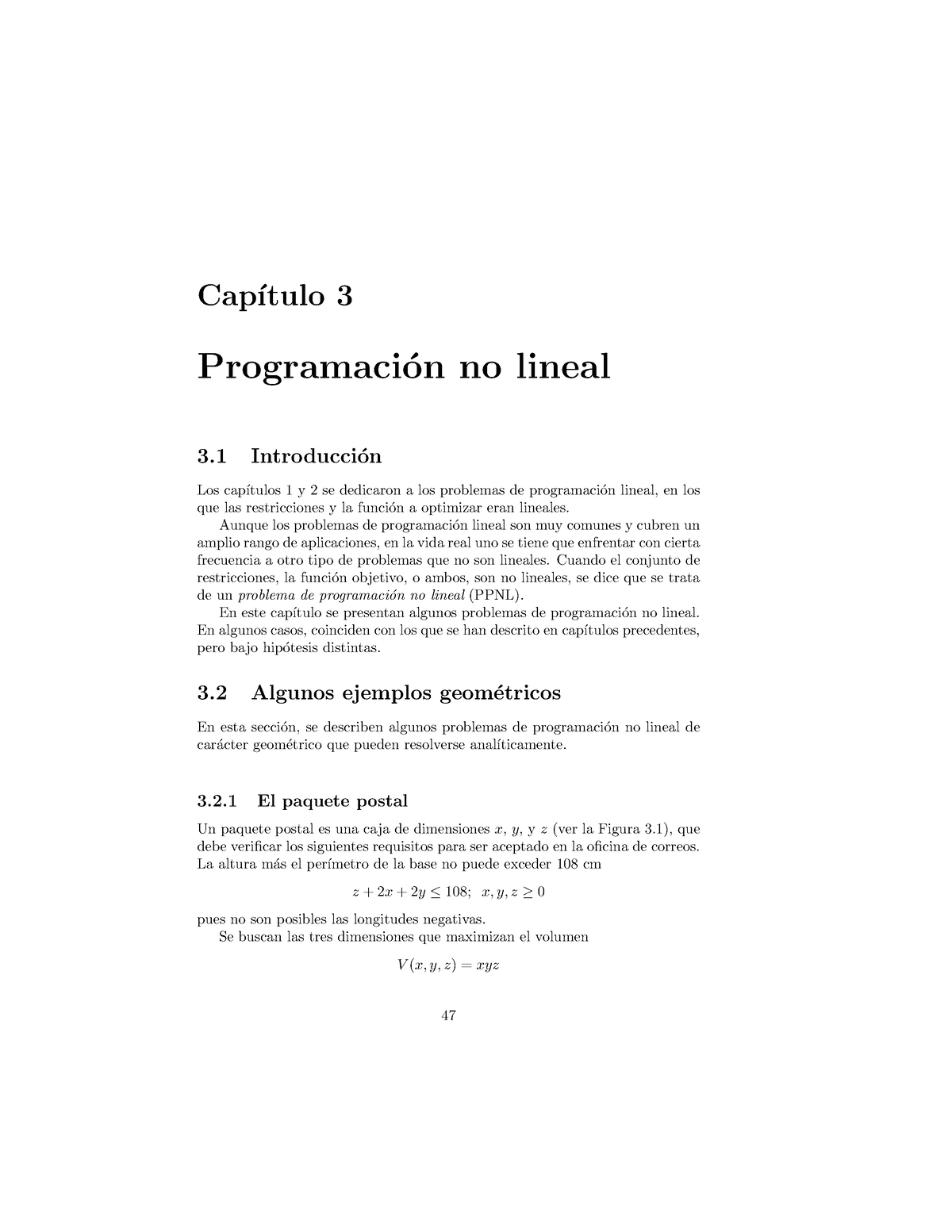 Programacion NO Lineal - Cap ́ıtulo 3 Programaci ́on No Lineal 3 ...