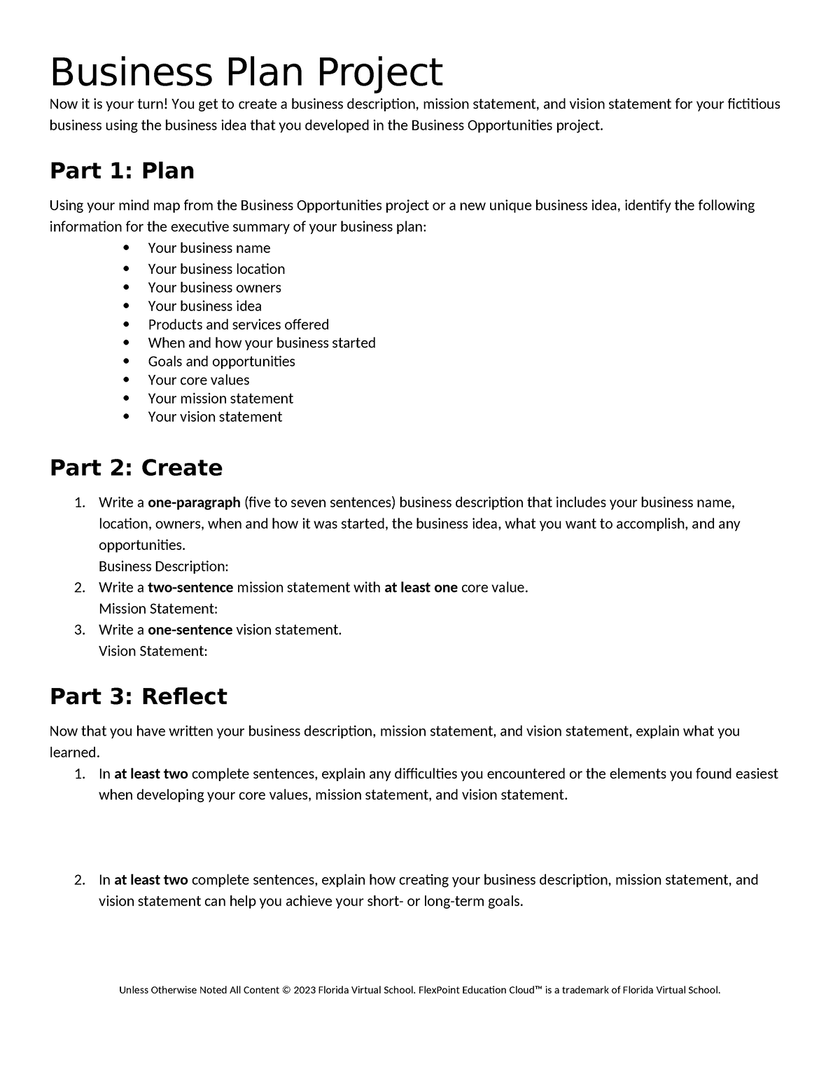 Business plan project - Business Plan Project Now it is your turn! You ...