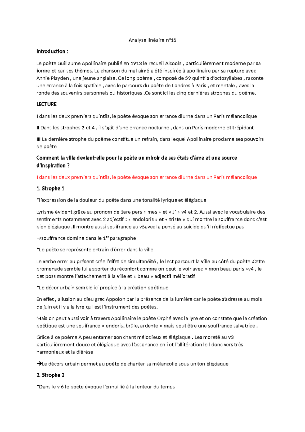Analyse linéaire n°16 Analyse linéaire n° Introduction Le poète