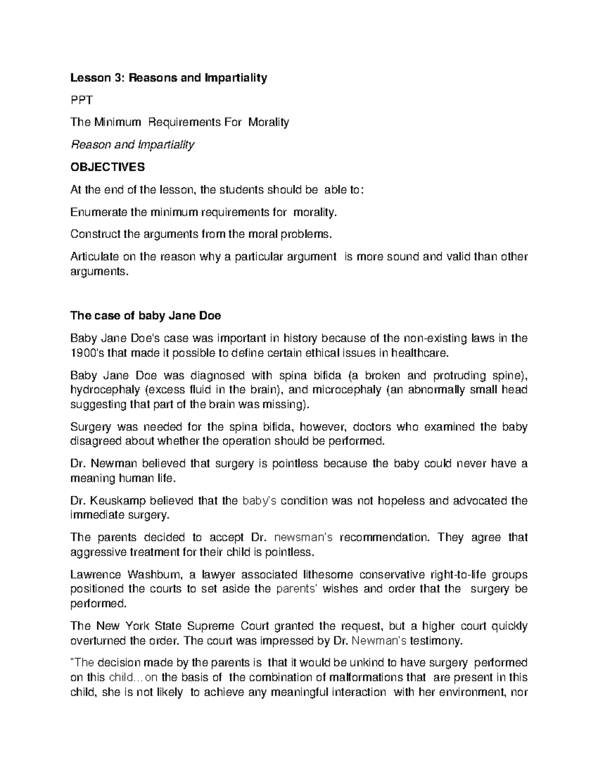 Reasons and Impartiality Lesson 3 Reasons and Impartiality PPT The