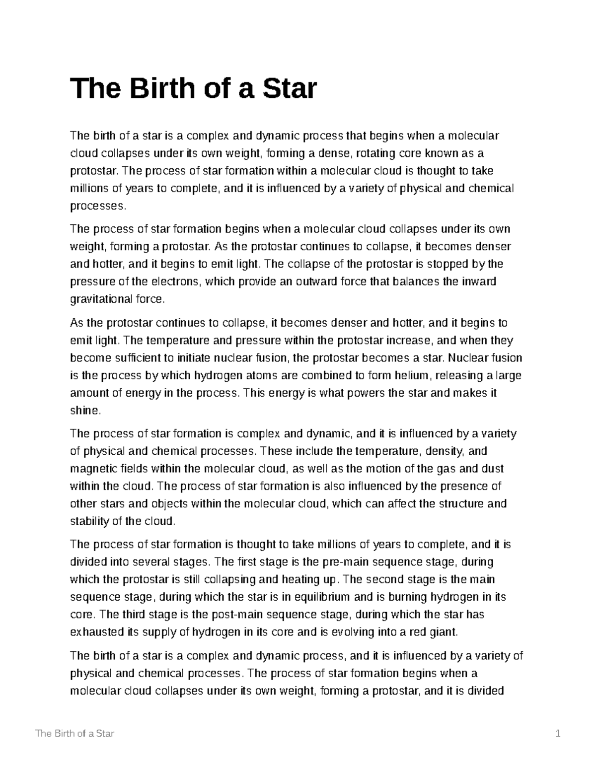 The Birth of a Star Notes The Birth of a Star 1 The Birth of a Star