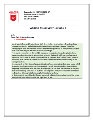 L27 Writing task 2 - Class code: 231_71ENG710073_ Student’s name: Le ...